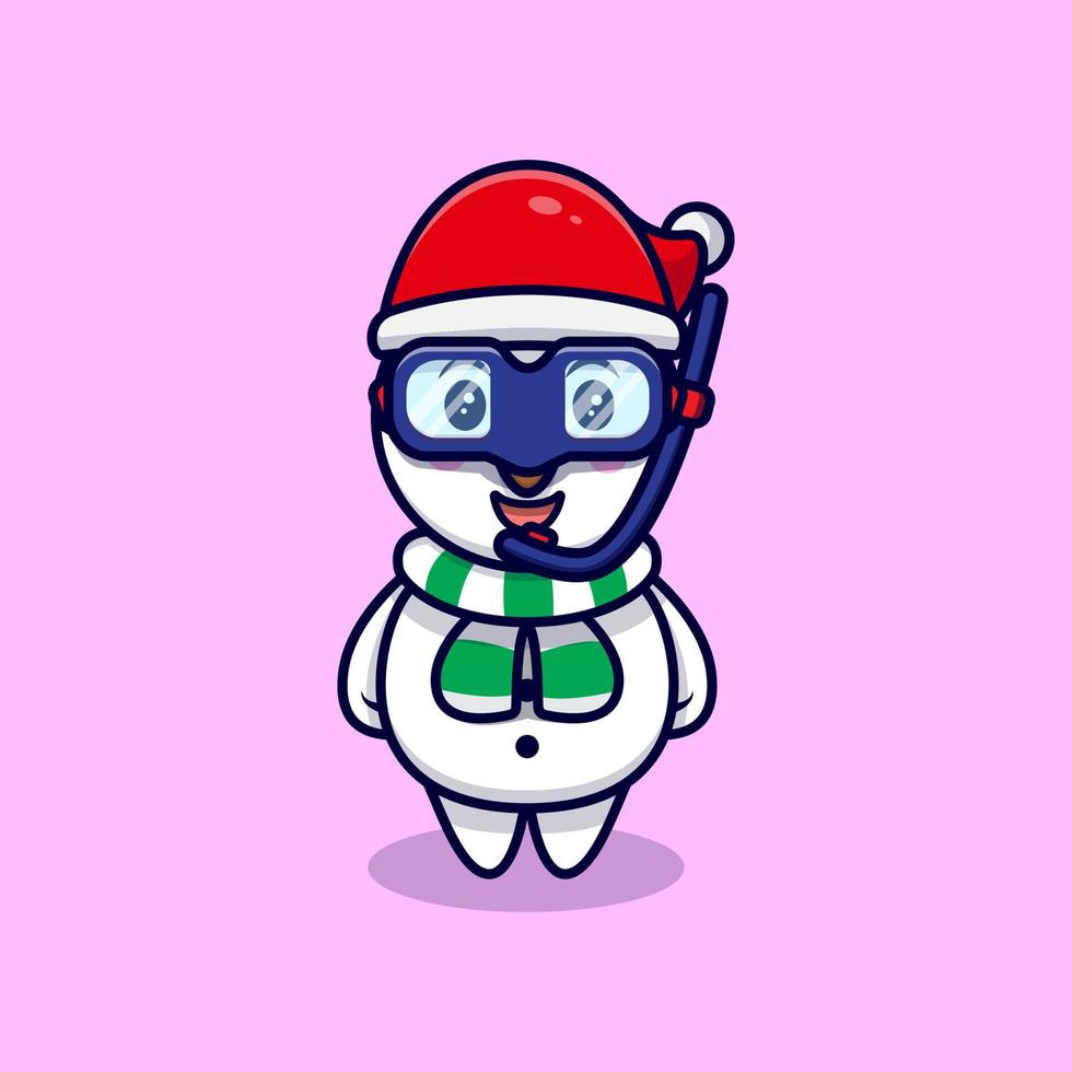 Cute Snowman Wearing a Swimming goggles Mascot Cartoon Vector Illustration.