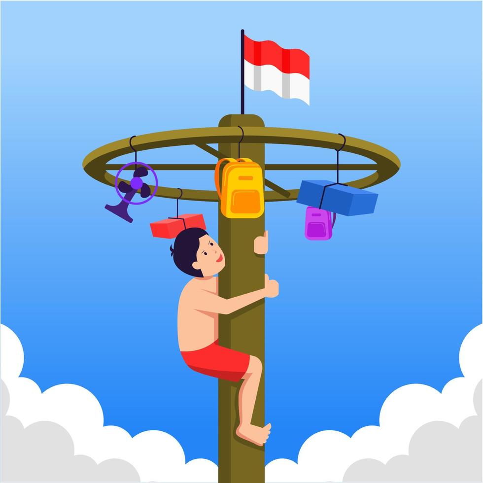 celebración del día de la independencia de Indonesia con el tradicional juego de panjat pinang. escalada de poste vector