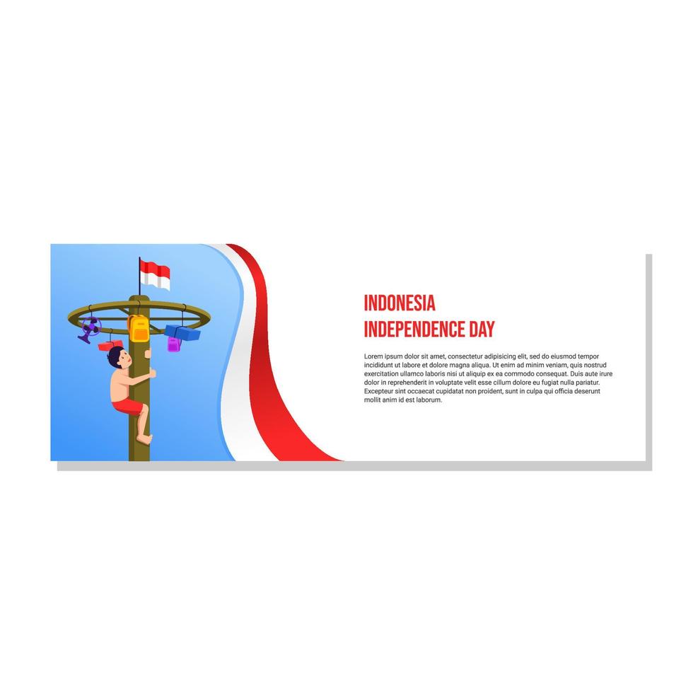 Indonesian Independence Day celebration with the traditional game of panjat pinang. pole climbing banner vector