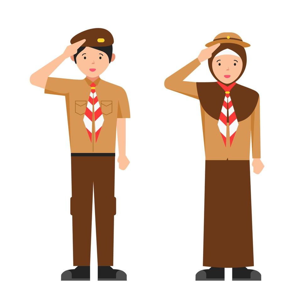 Illustration of Happy pramuka day or scout day at 14 august in indonesia. boy and girl celebrate pramuka day. can be used for greeting card, banner, poster, web. vector