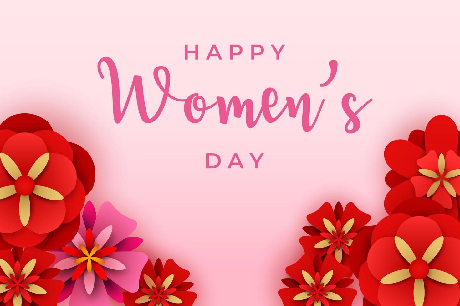 Happy international women's day with beautiful red and pink flowers vector