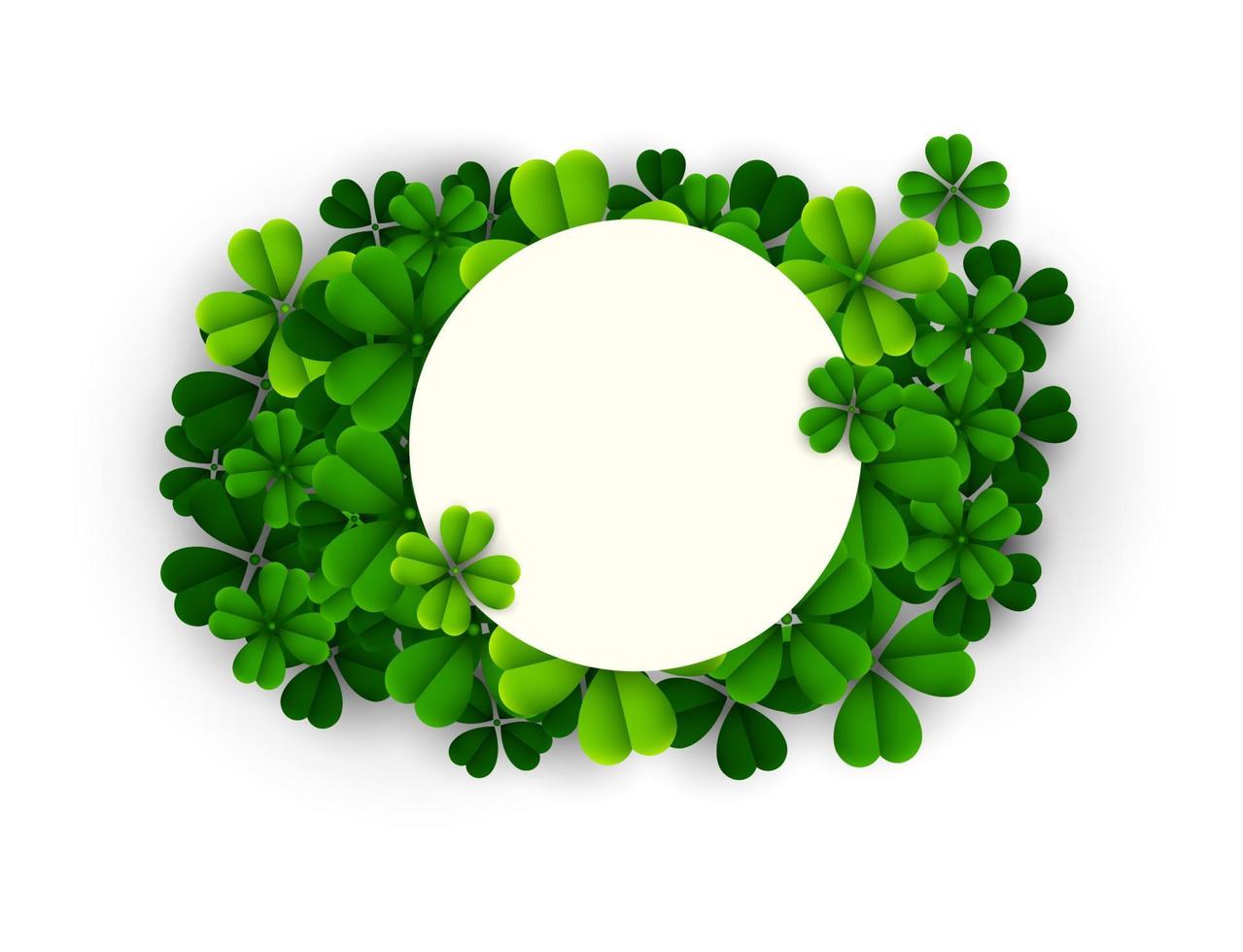 Happy St. Patrick's Day background with clover leaves and round frame vector