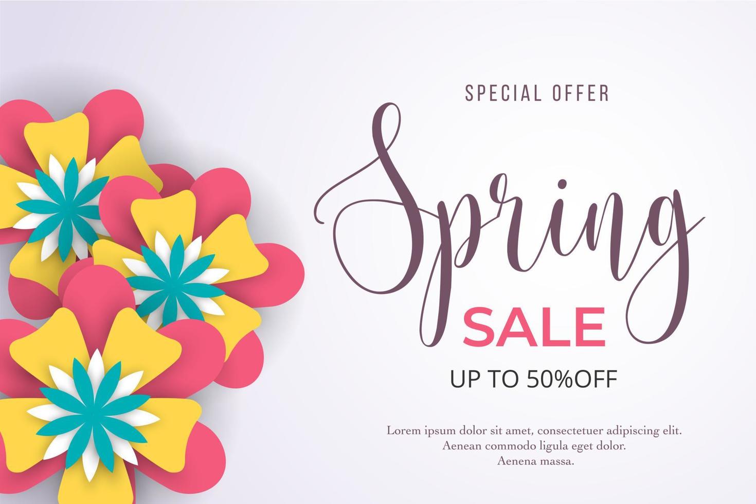 Spring sale background with beautiful paper flowers vector