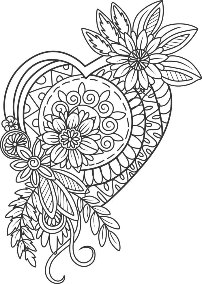 pagina para colorear dia de san valentin corazon con flores vector