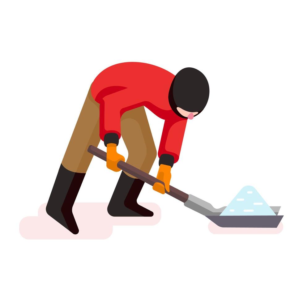 Vector image a person shoveling snow during a winter.