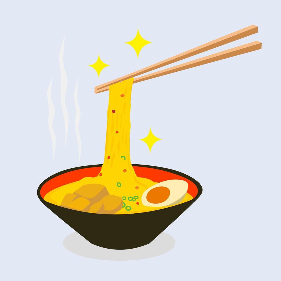 vector image of a bowl of hot ramen noodle