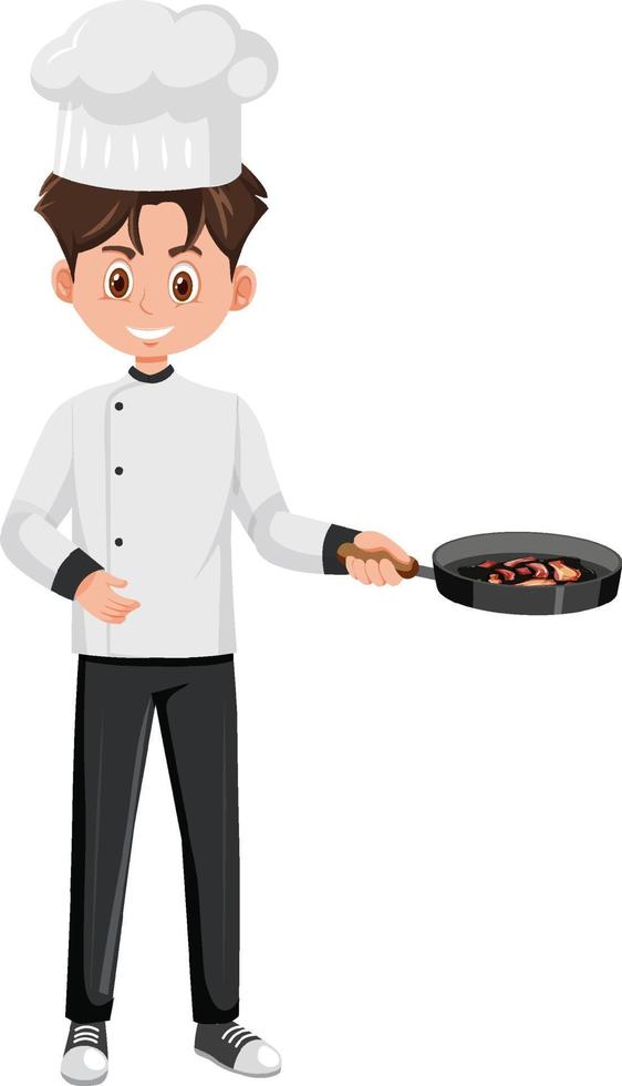 A professional chef holding pan vector