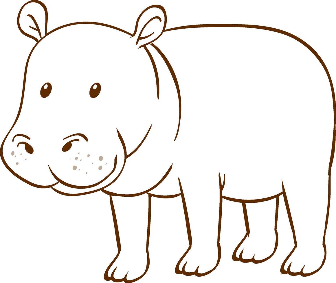 Hippopotamus in doodle simple style on white background vector