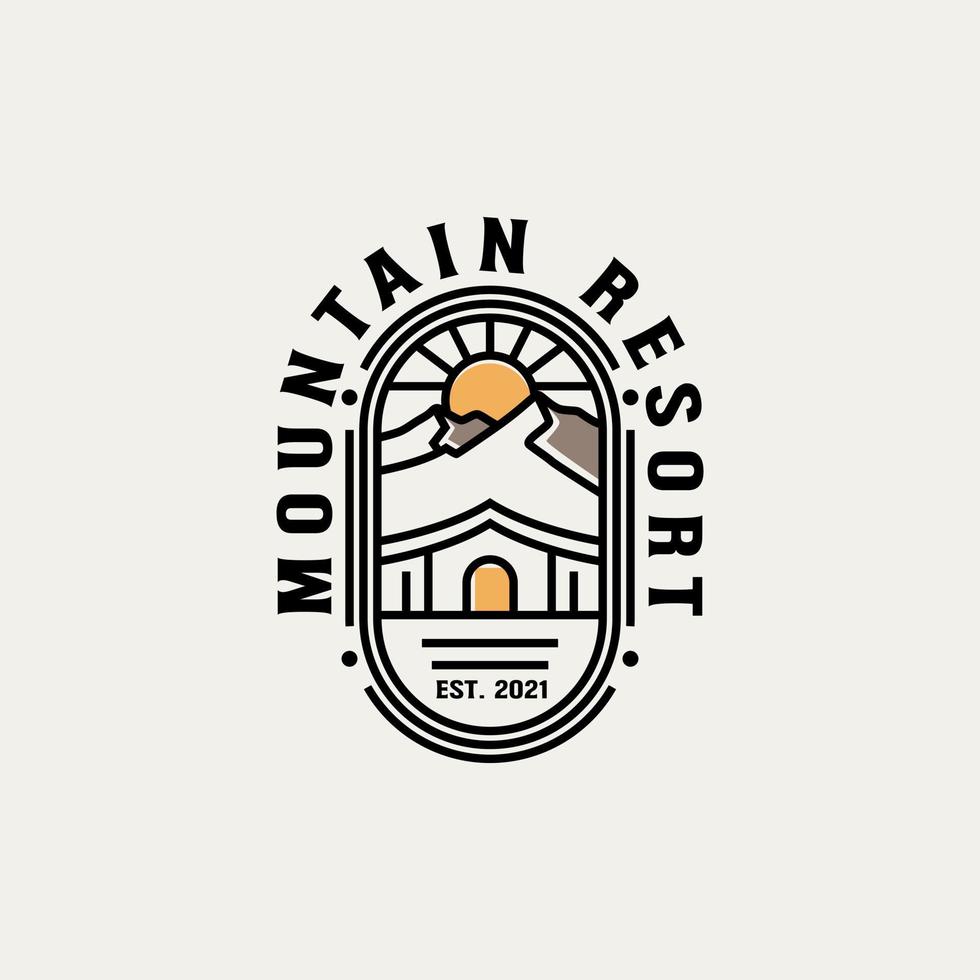 Mountain Badge Lineart Logo Template Isolated in White Background vector