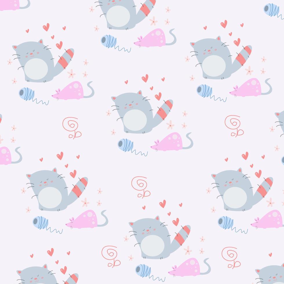 Cat and mouse seamless pattern vector