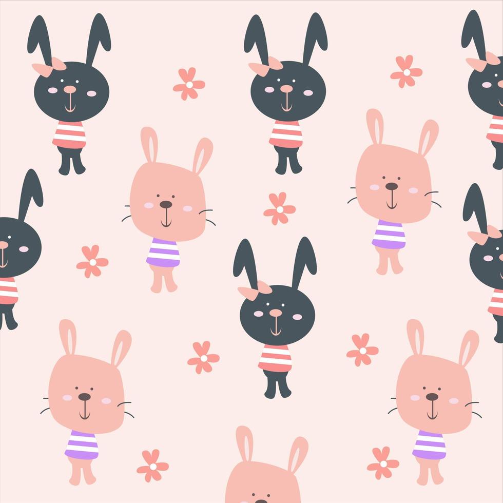pink background cat and rabbit seamless pattern vector