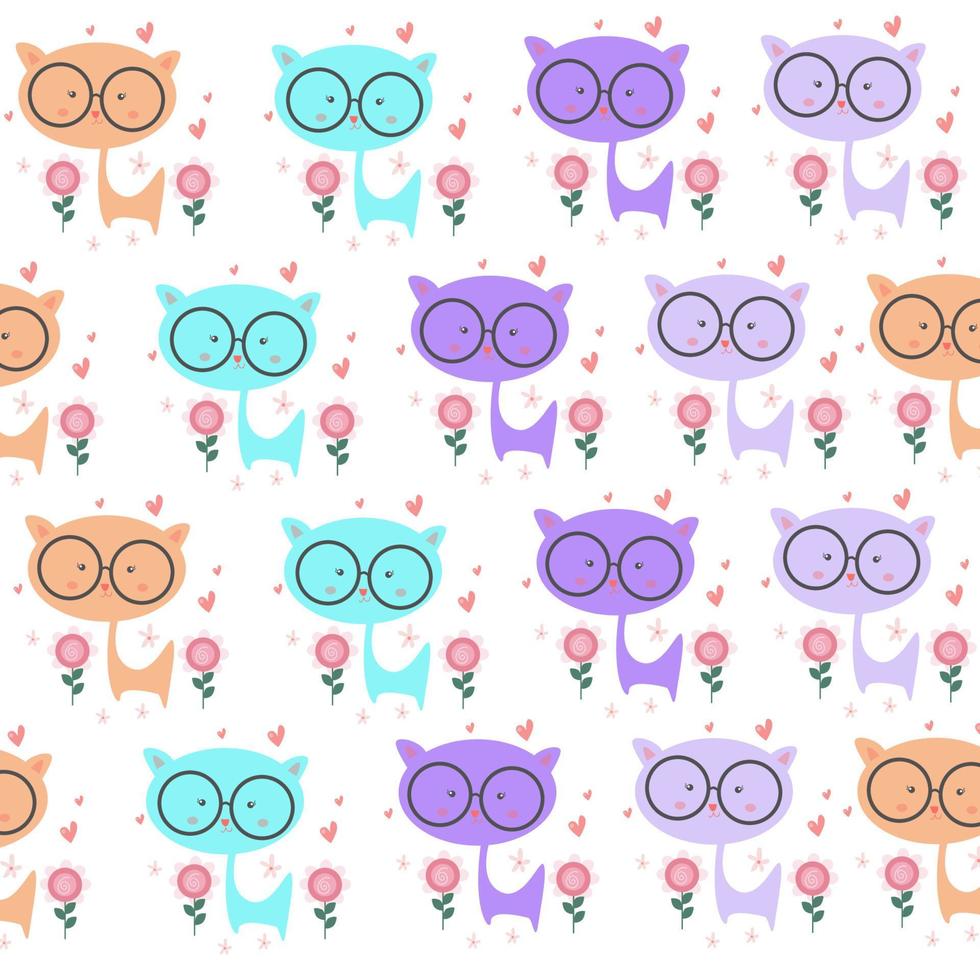 Vector illustration of pastel colored cute cat seamless pattern