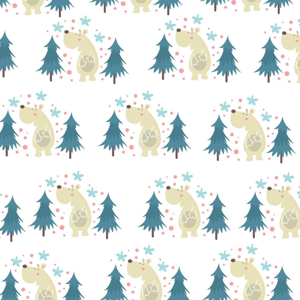 Vector illustration of  cute bear animal seamless pattern