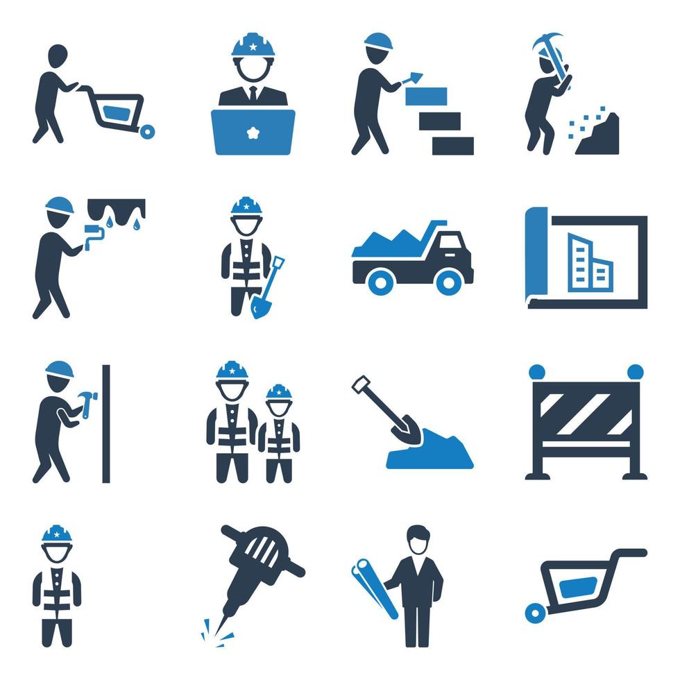 Builders and Construction Worker icons set vector