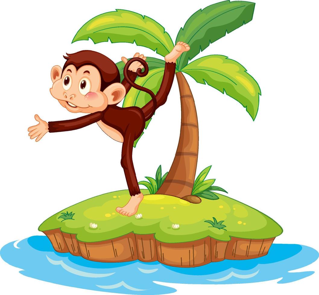 Yoga monkey cartoon character on isolated island vector