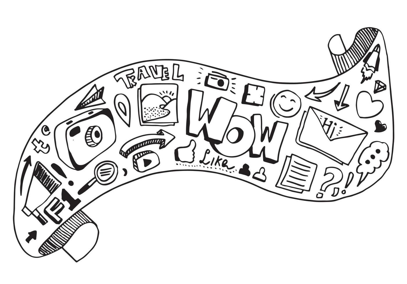 concepto de redes sociales con una imagen de banner genial en estilo doodle vector