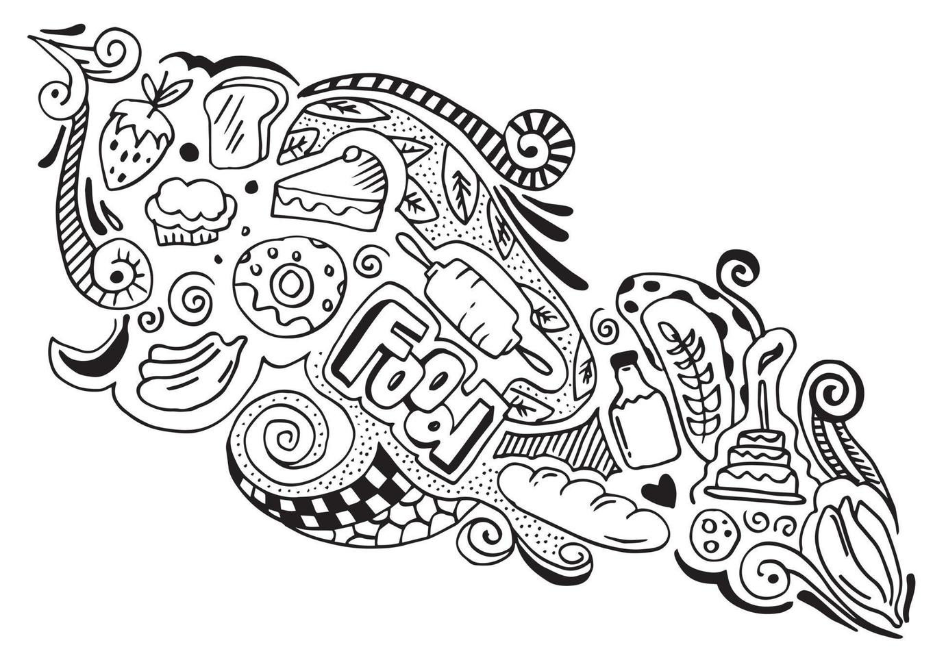 arte creativo del elemento de diseño de alimentos en la ilustración de doodle style.vector. vector