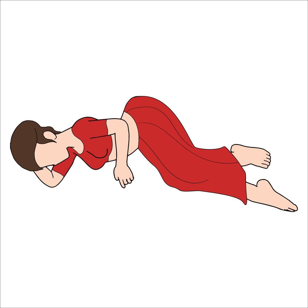 Indian saree women leaning or sleeping on the floor character drawing on white background. vector