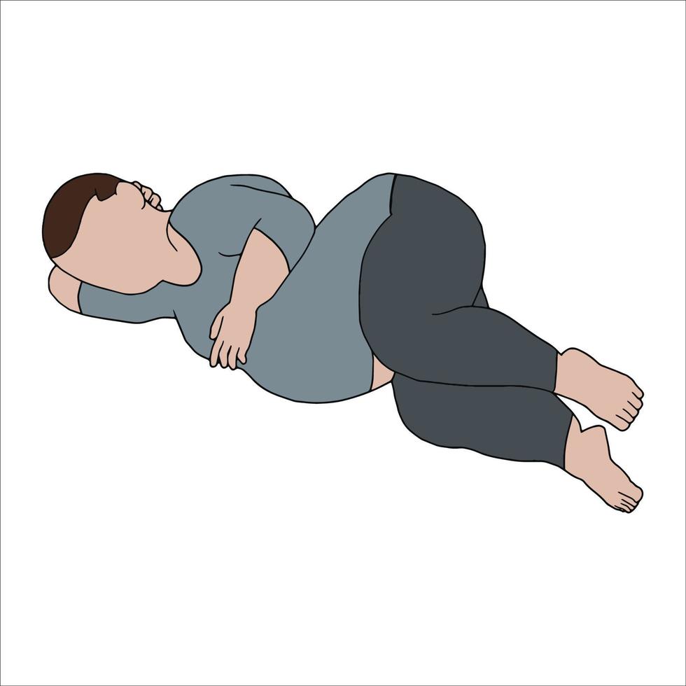man leaning or sleeping on the floor character drawing on White background. vector
