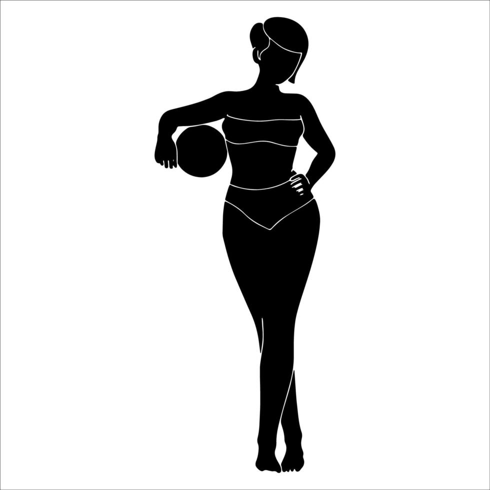 Linda chica con silueta de personaje de baloncesto sobre fondo blanco. vector