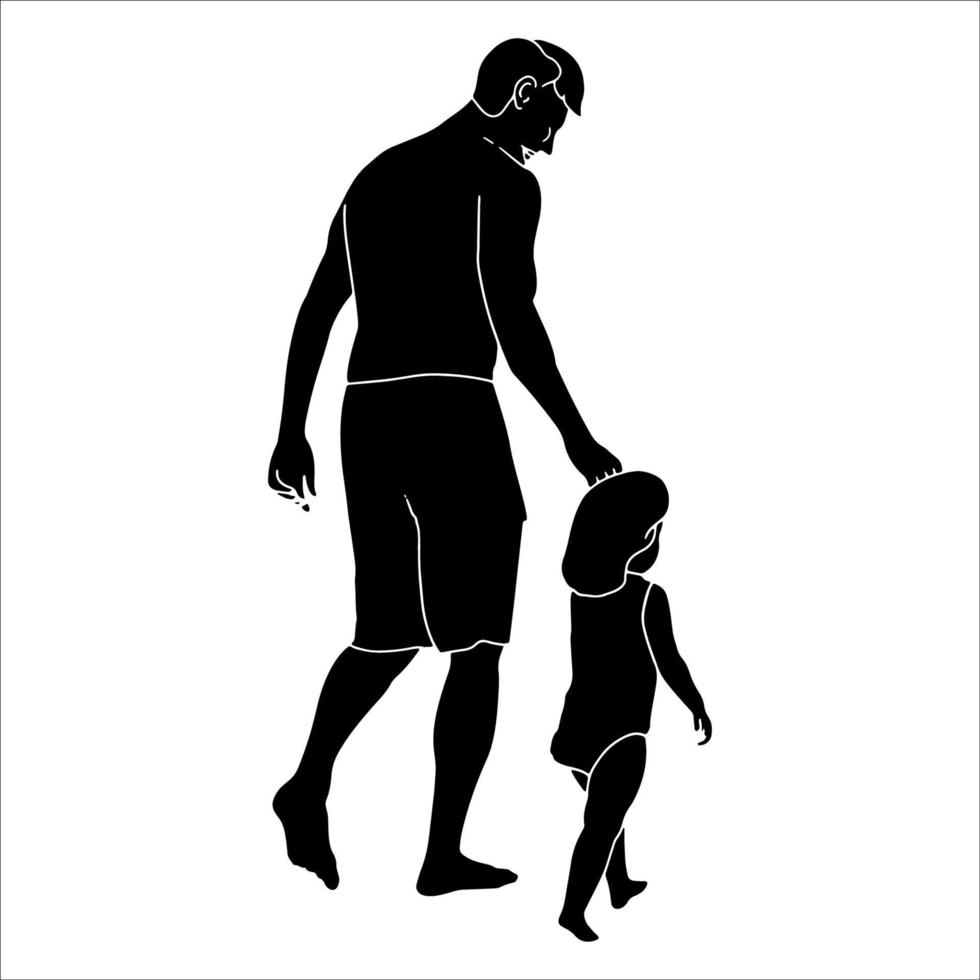 Father and Child hand drawn vector illustration.