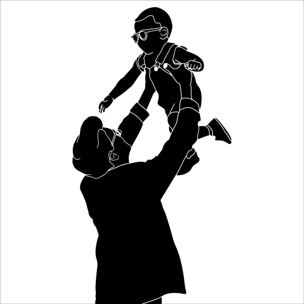 Father and Child hand drawn vector illustration.