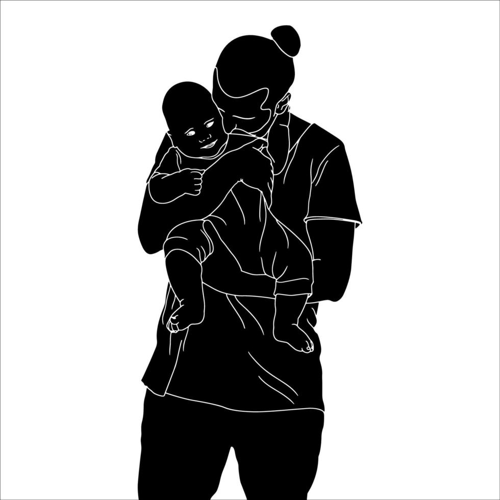 Father and Child hand drawn vector illustration.