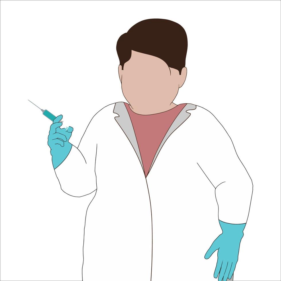 doctor with injection syringe hand drawn vector illustration.