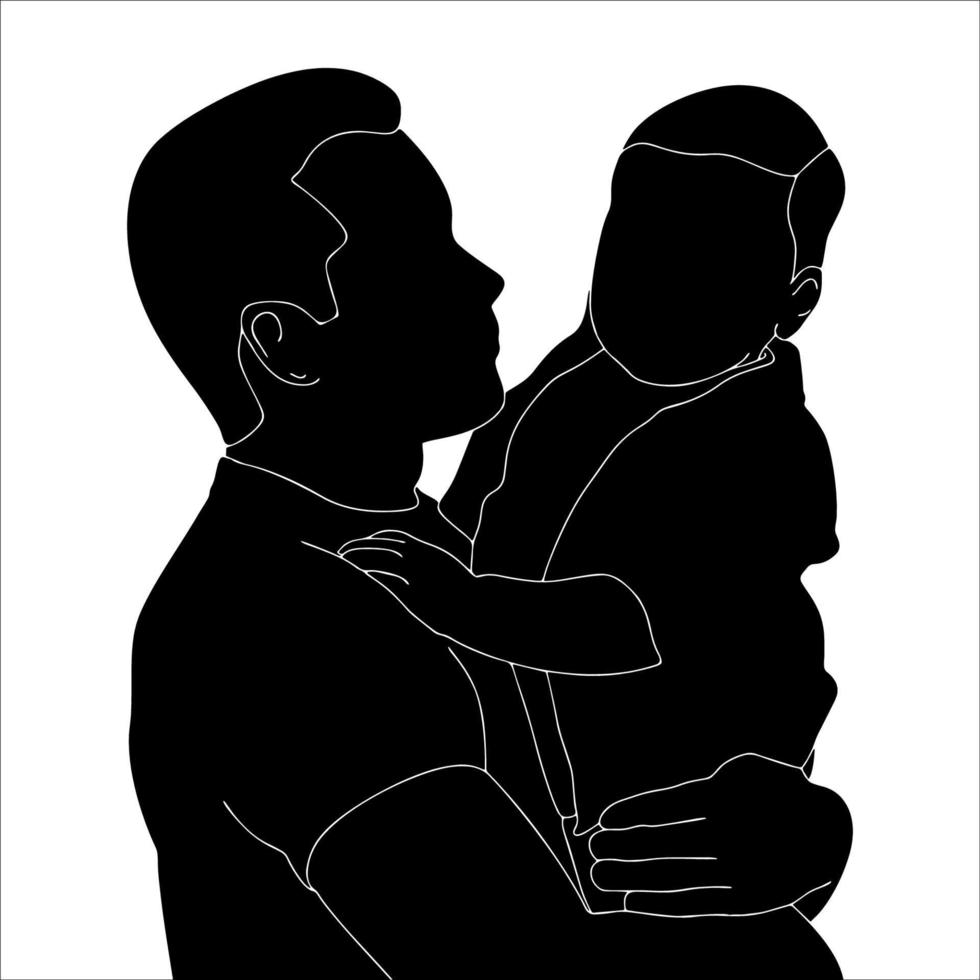 Father and Child hand drawn vector illustration.