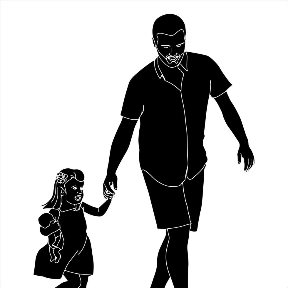 Father and Child hand drawn vector illustration.