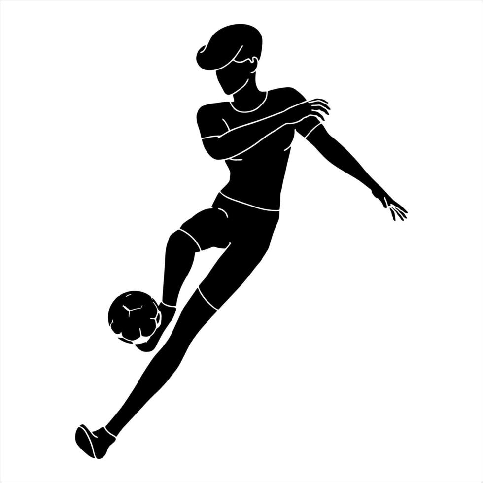 Ilustración de silueta de jugador de fútbol masculino sobre fondo blanco, vector