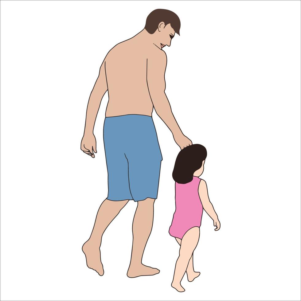 Ilustración aislada de dibujos animados de padre e hijo sobre fondo blanco. vector