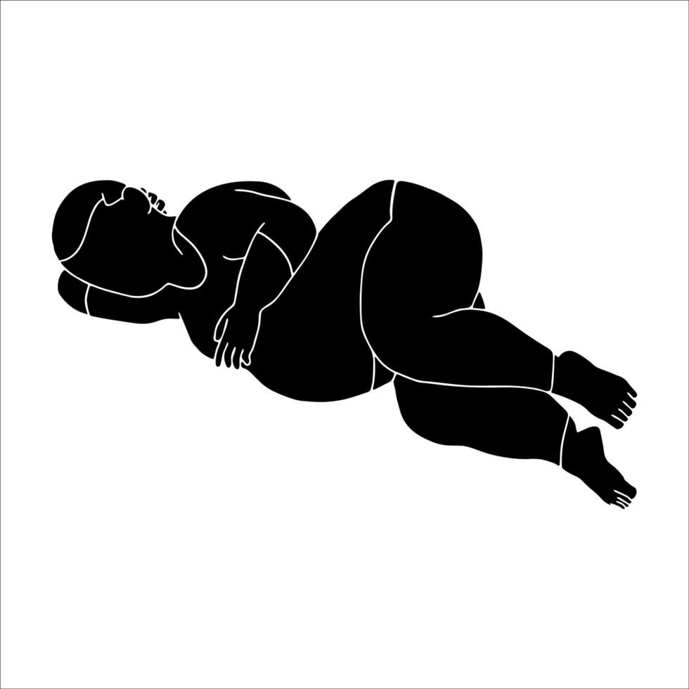 un hombre durmiendo en la ilustración de silueta de personaje de piso sobre fondo blanco. vector