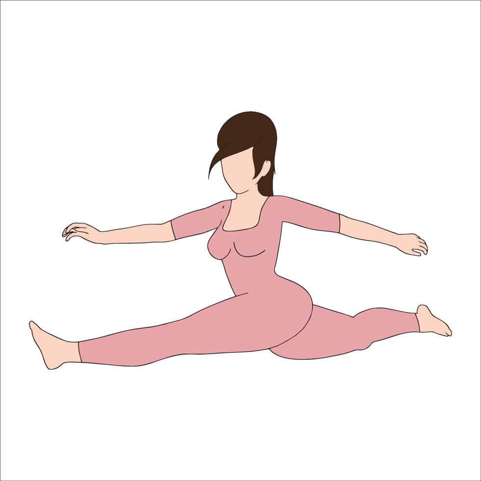 busty girl stretching legs character pose illustrated on white background. vector