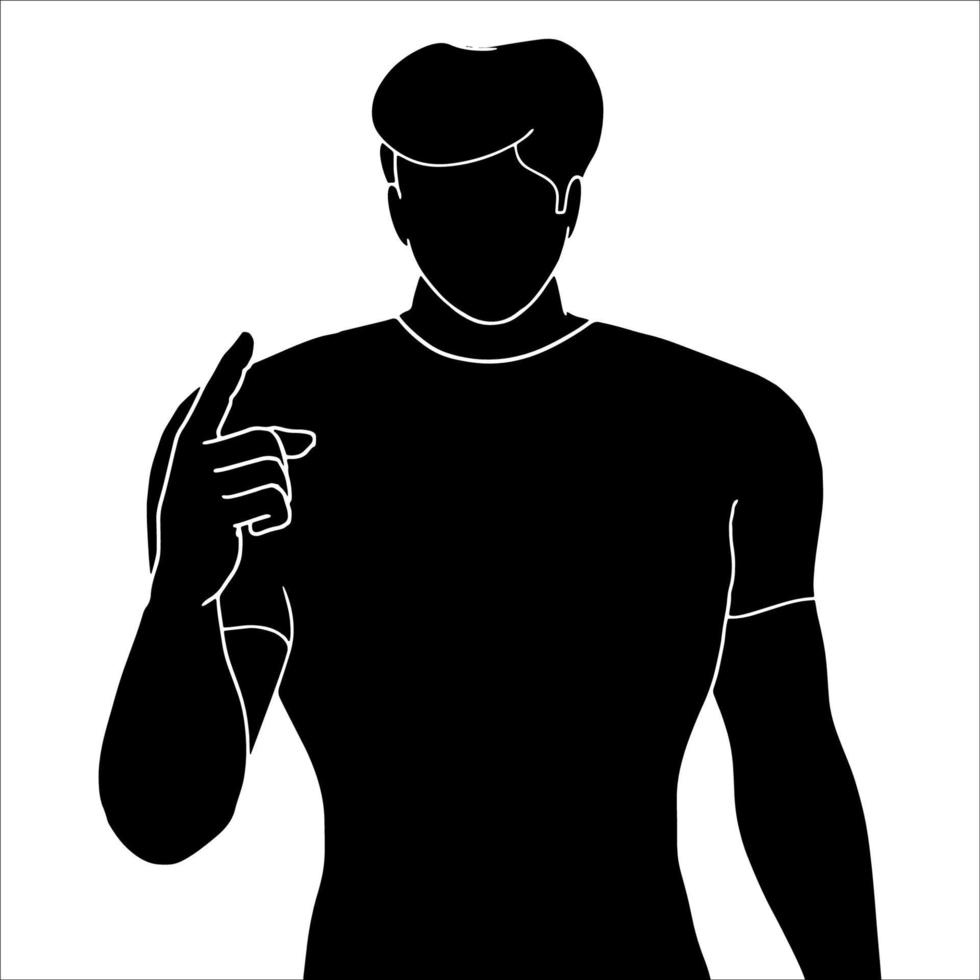 silhouette of young man pointing in aggression illustrated on white background. vector