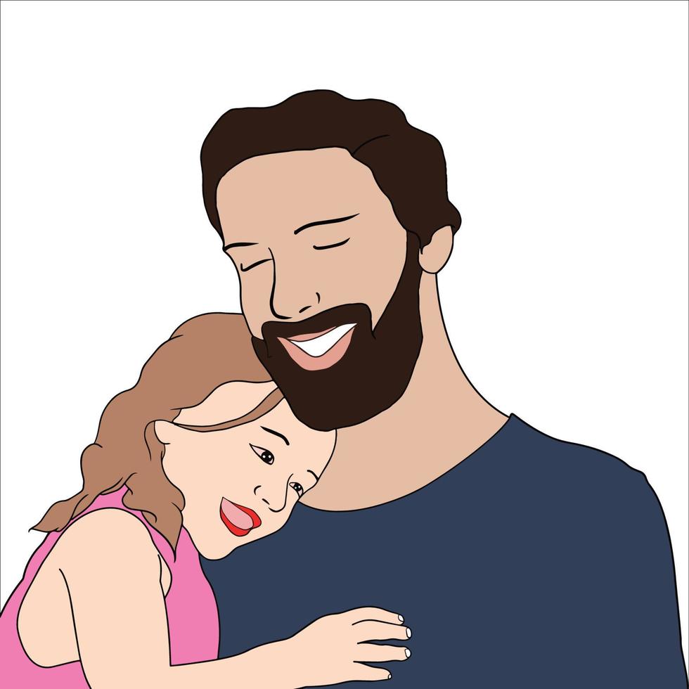 Ilustración digital de padre e hija para el día del padre. vector