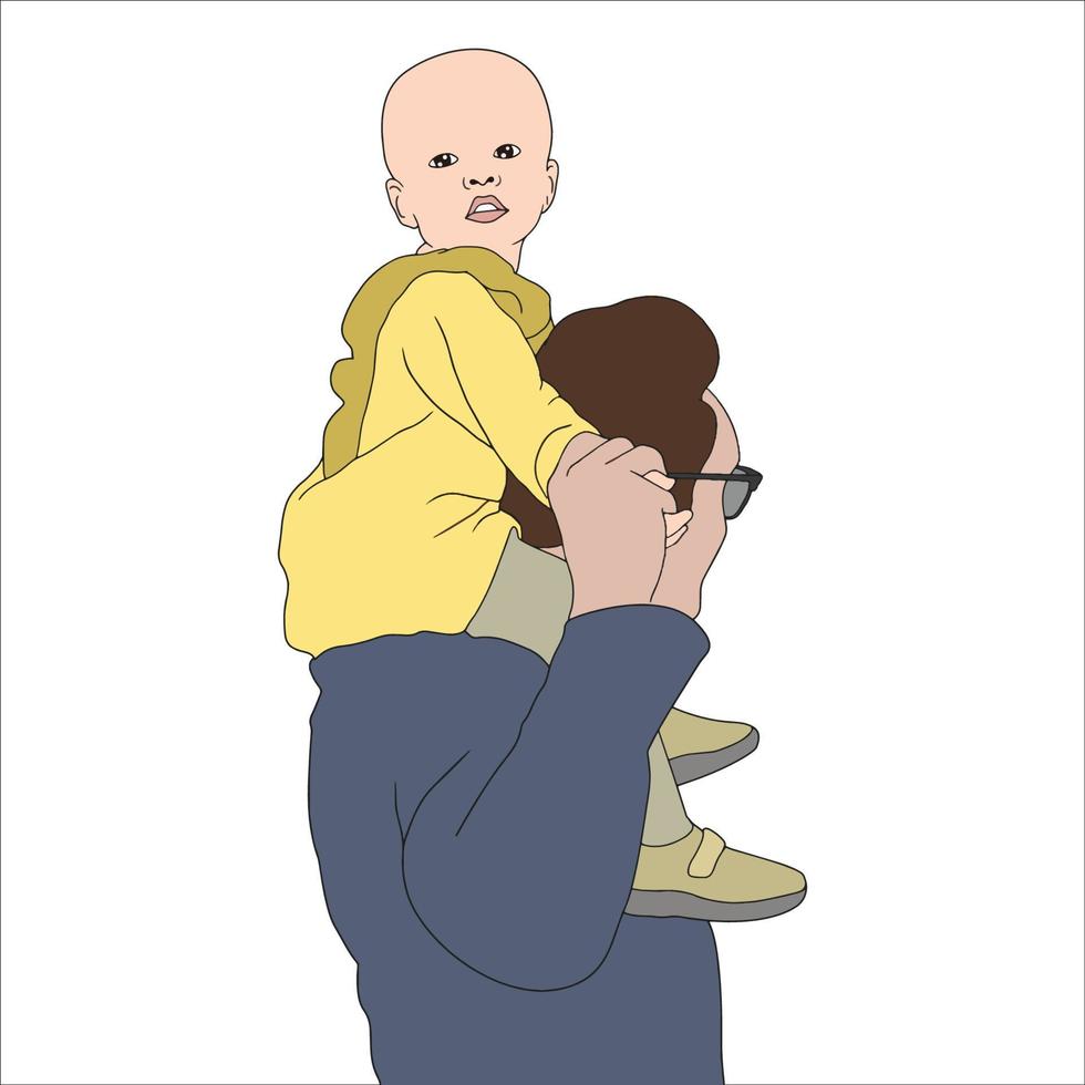 Ilustración digital de padre e hijo para el día del padre. vector