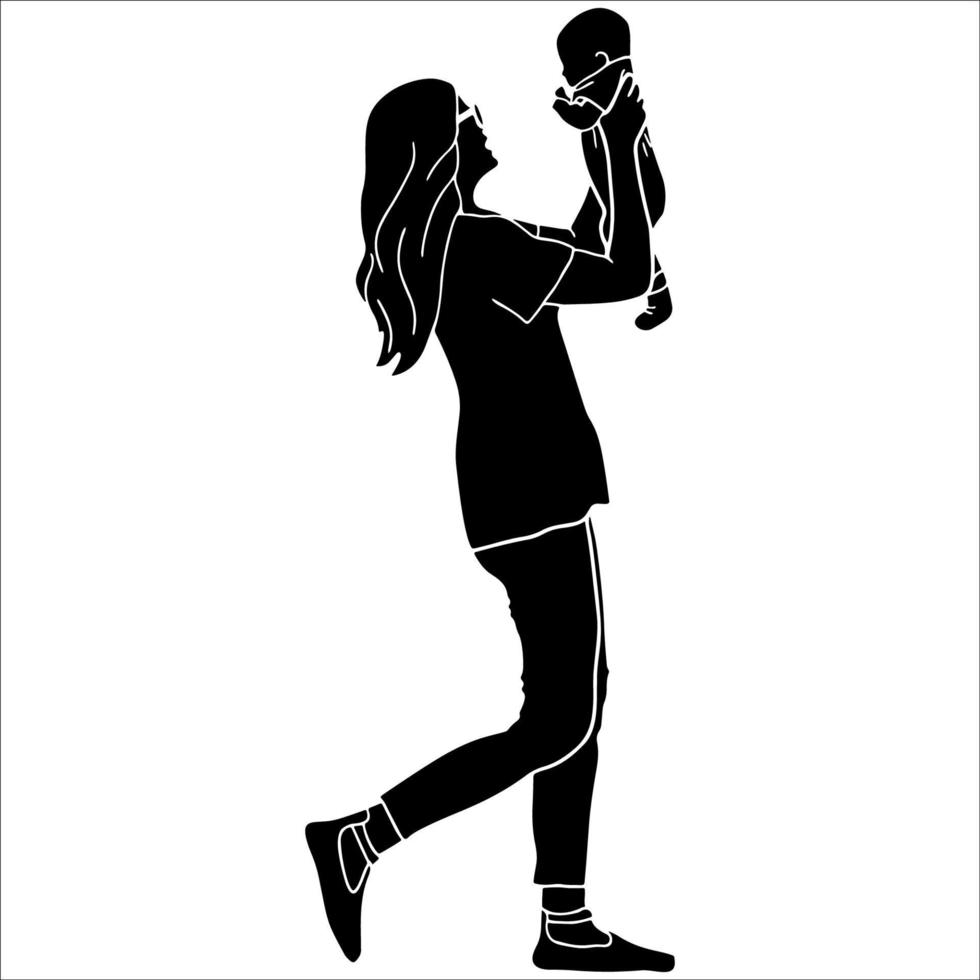 mothers day character silhouette on white background. vector