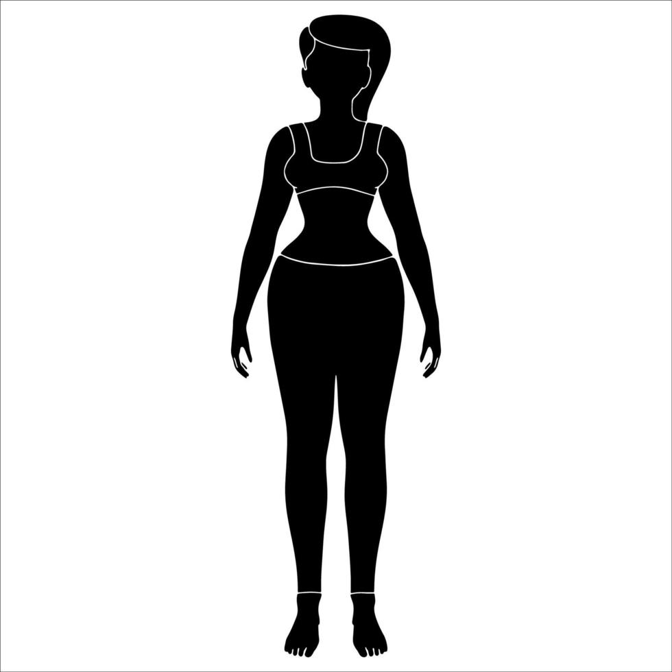 silhouette of girl in standing pose created on white background. vector