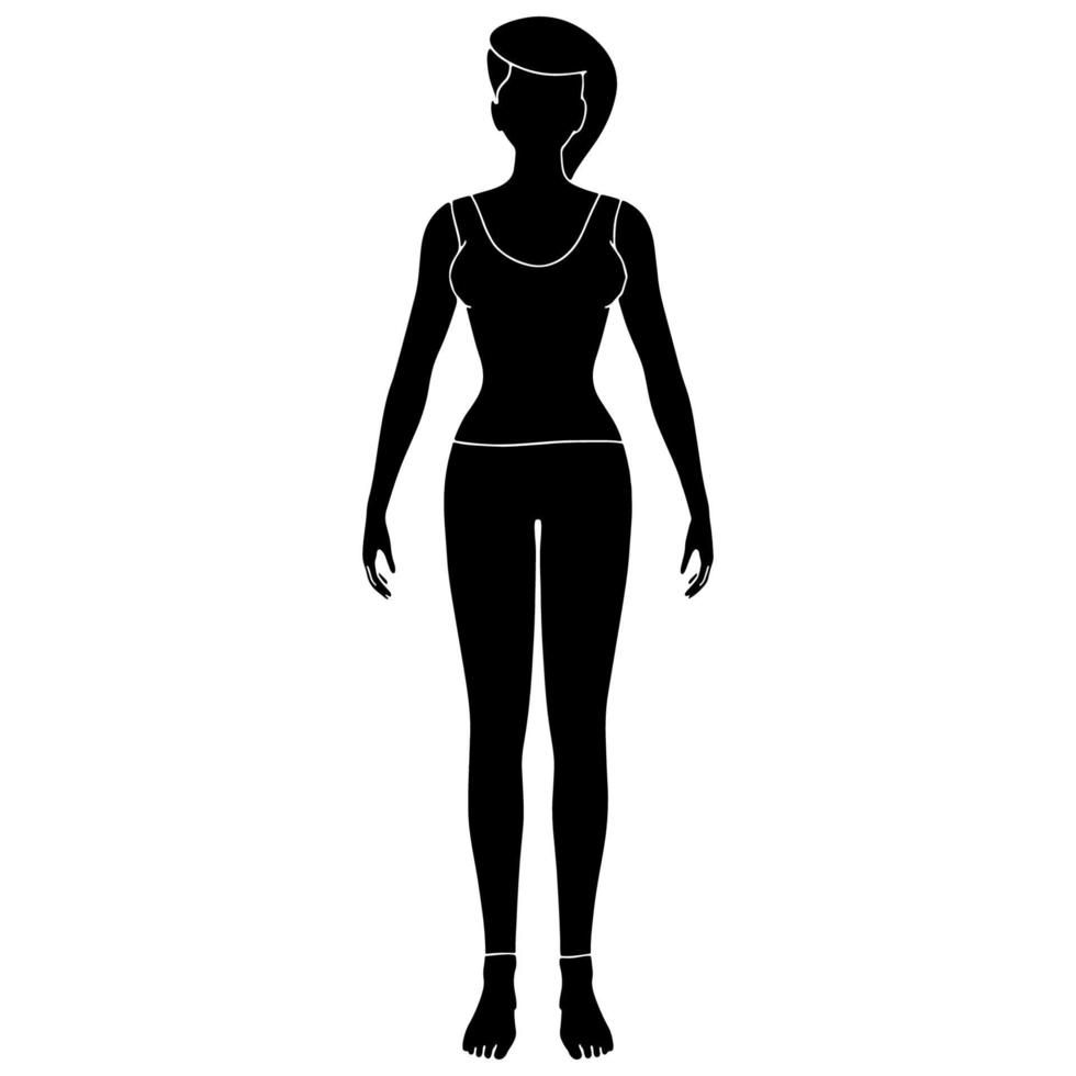 silhouette of girl in standing pose created on white background. vector