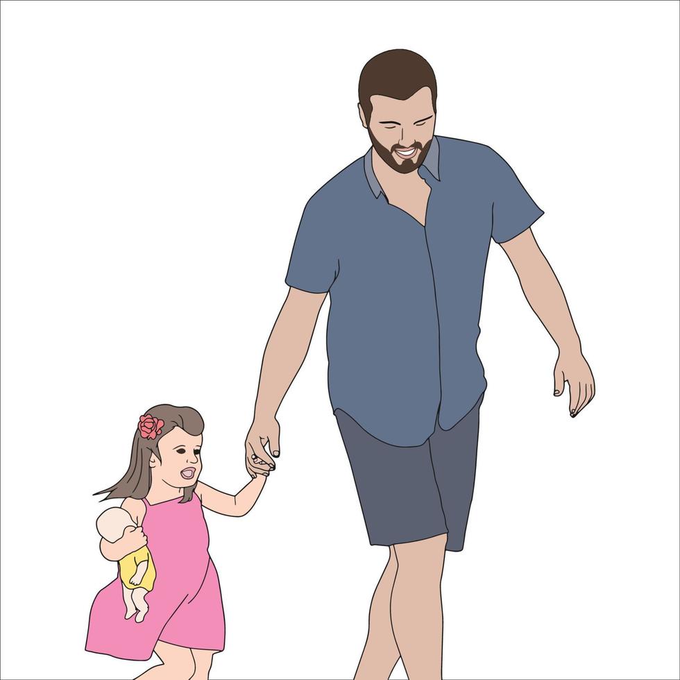 father and daughter digital illustration for fathers day. vector