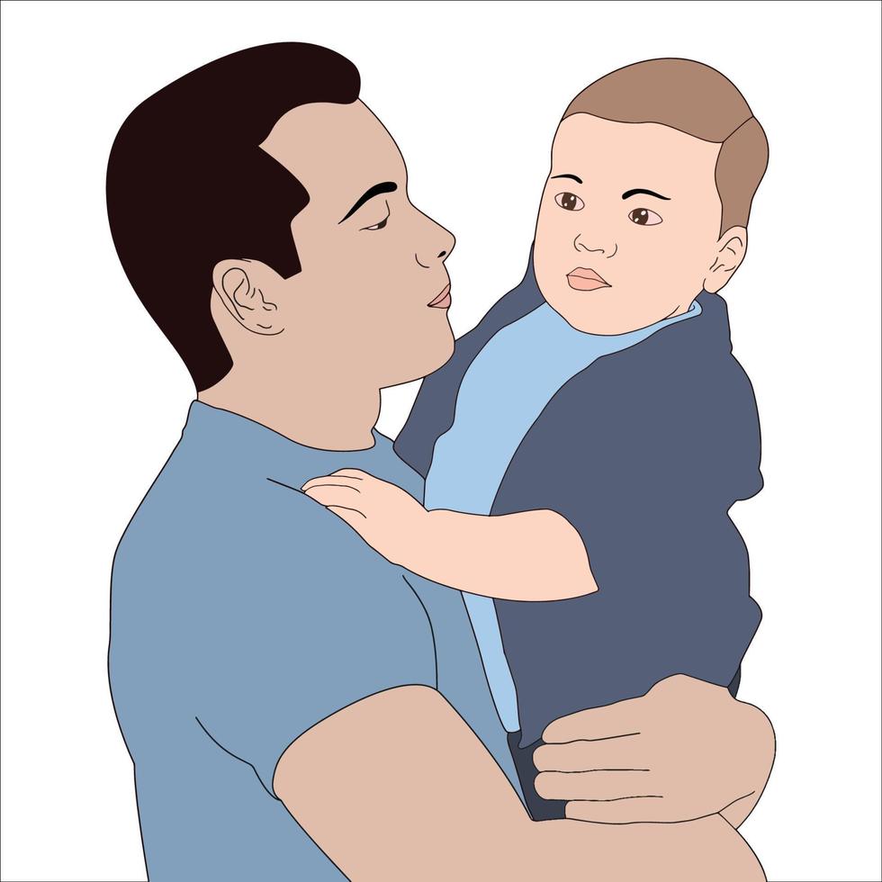 Ilustración digital de padre e hijo para el día del padre. vector