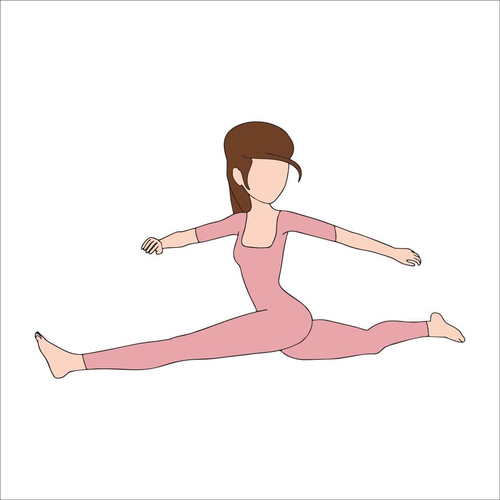 Chica flaca estirando piernas pose de personaje ilustrada sobre fondo blanco. vector