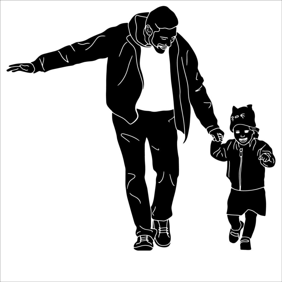 Father and Child hand drawn vector illustration.