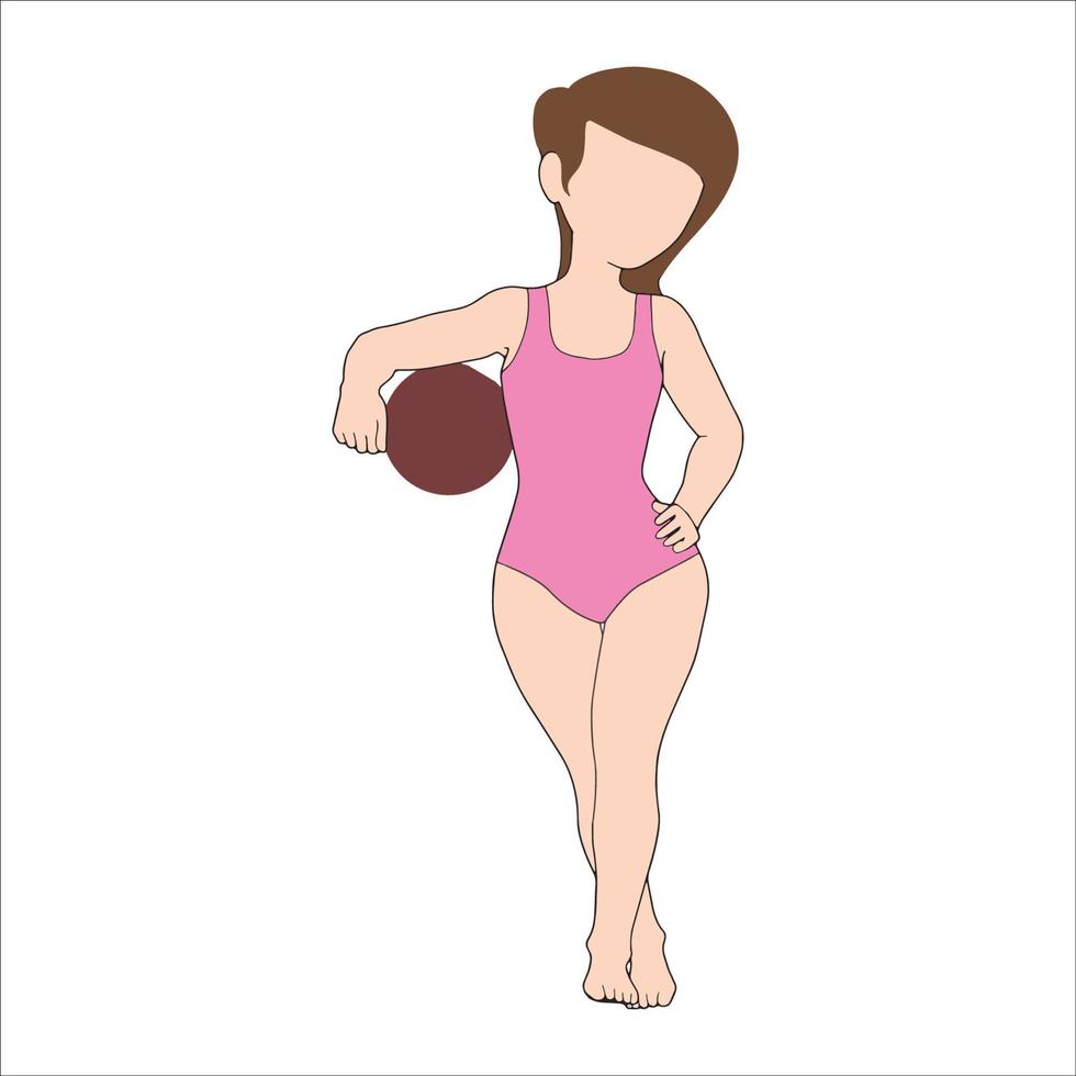 girl with beach ball flat character illustration on white background. vector