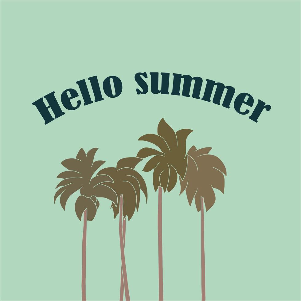 Hello summer - palm trees illustrated on water texture background. best for your next travel project. vector