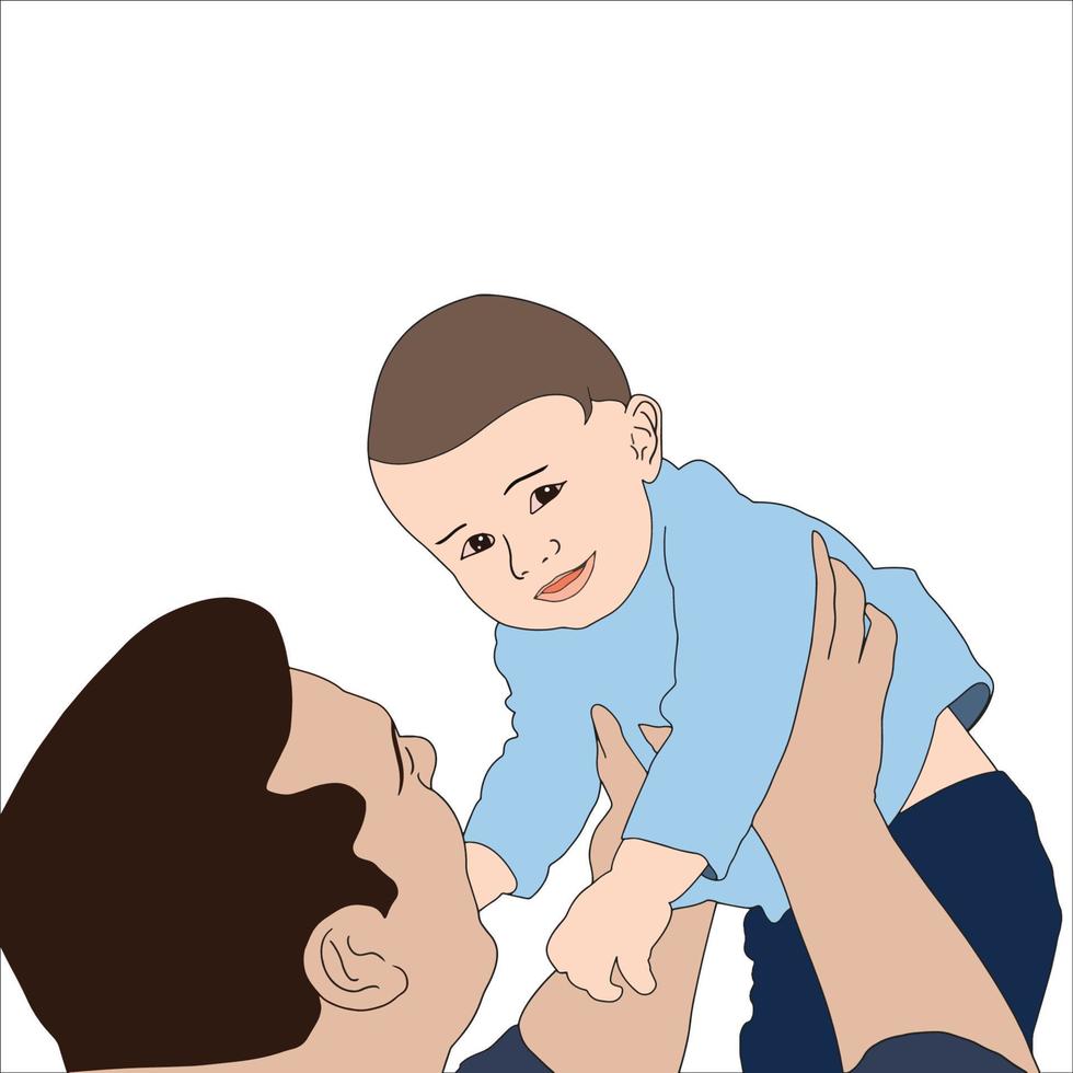 Ilustración digital de padre e hijo para el día del padre. vector