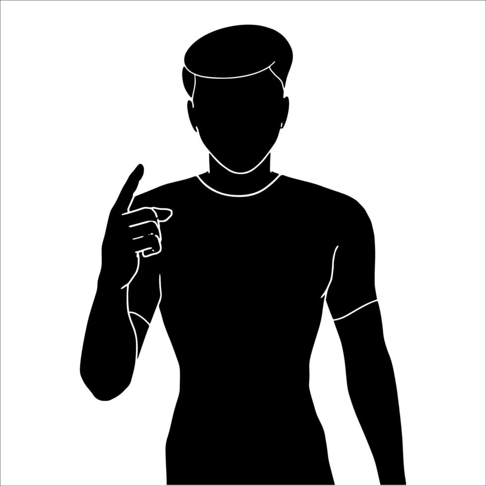 silhouette of young man pointing in aggression illustrated on white background. vector