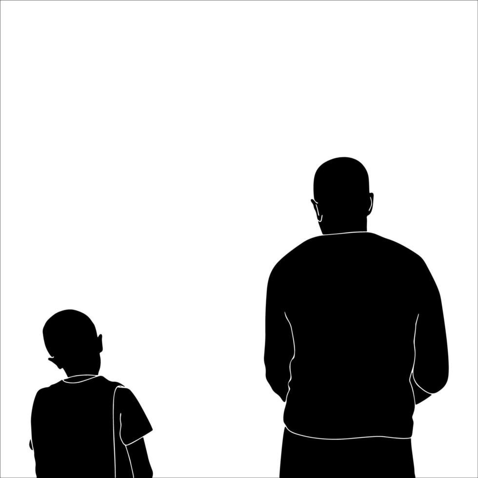 father and son character silhouette on white background. vector