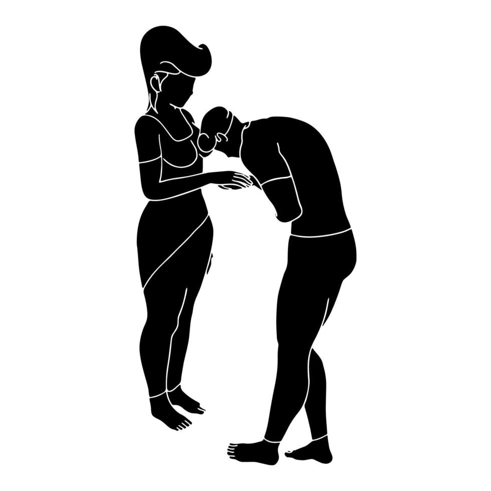silhouette of men kissing women on white background. vector